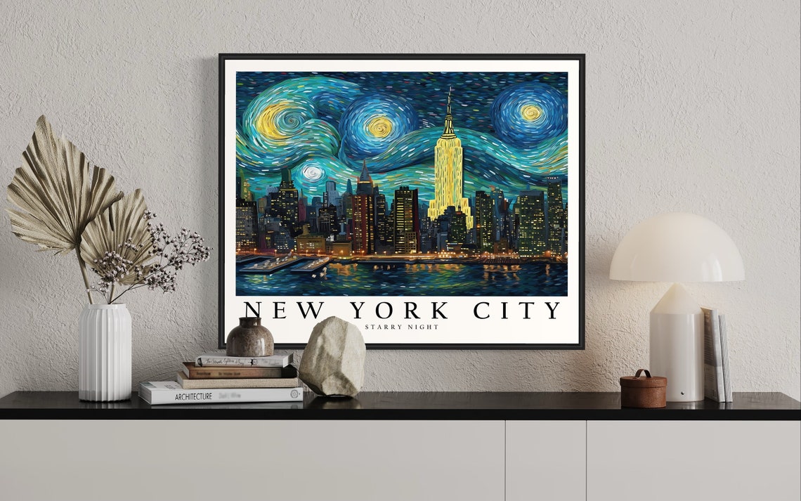 New York City Starry Night Art Print Van Gogh New York City Poster Wall Art Original New York City Painting Decor - Image 2