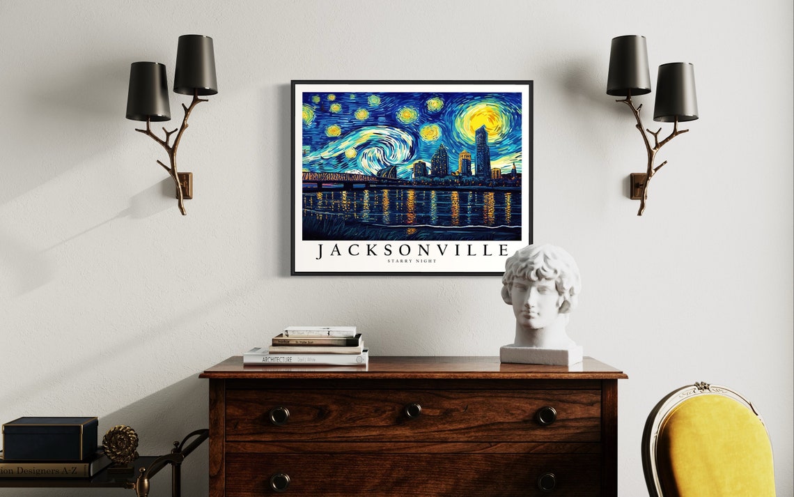 Jacksonville Riverside Skyline Van Gogh Starry Night City Poster - Image 4