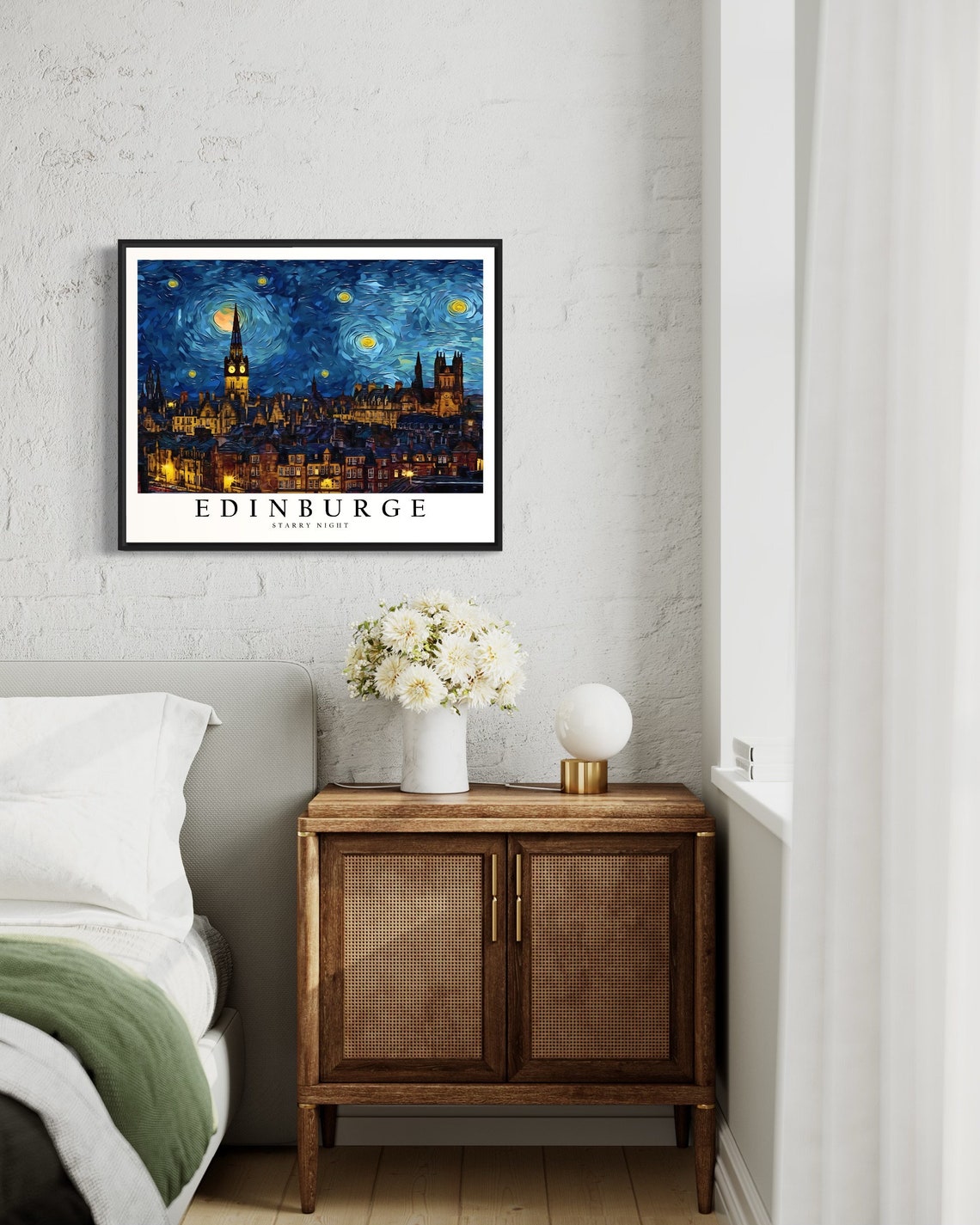 Edinburgh Starry Night Van Gogh Style City Skyline Art Poster - Image 2