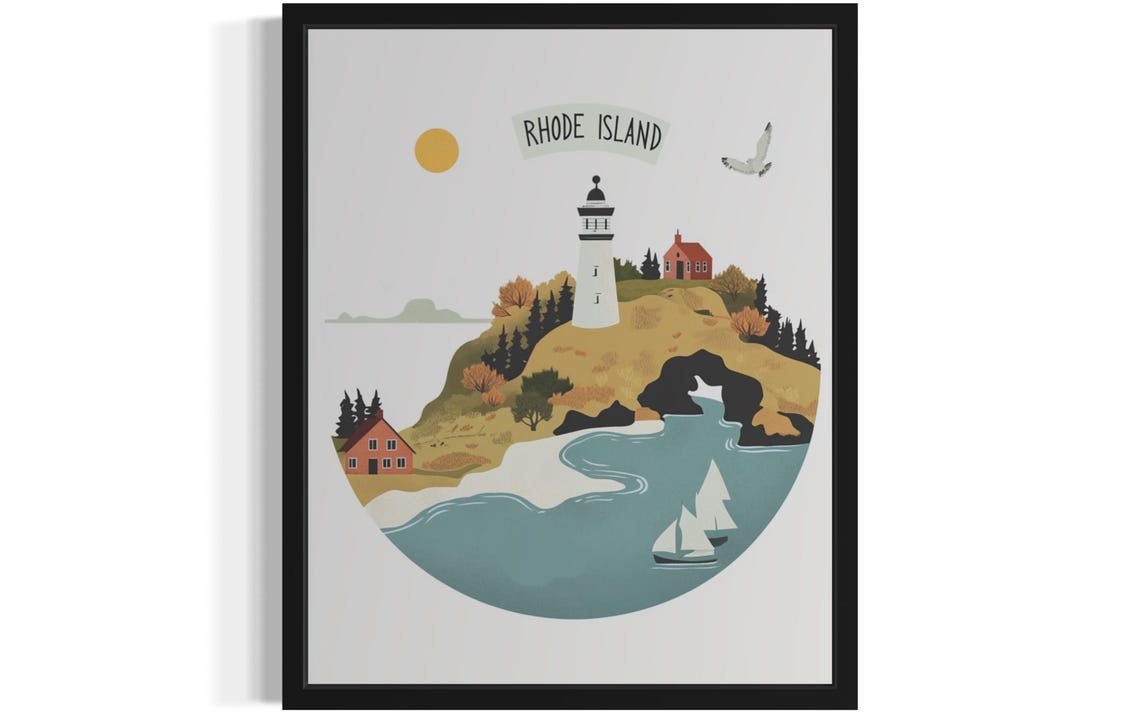 Rhode Island Charming Seaside Lighthouse Cove Sailboats Poster