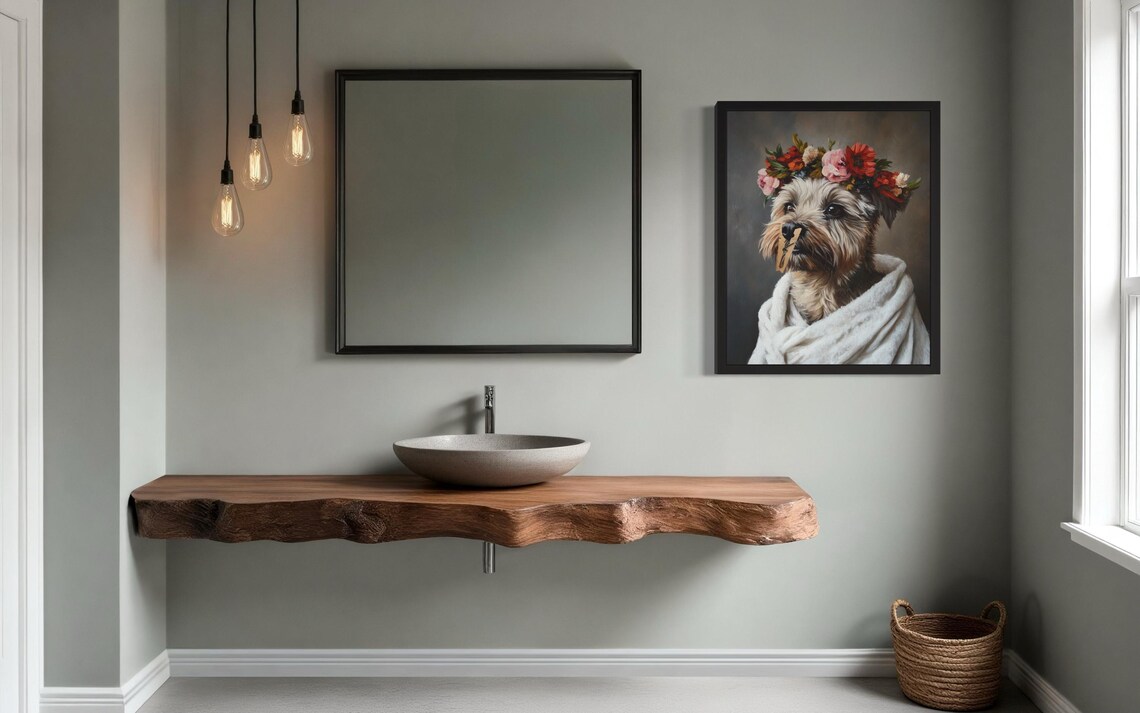 Flower Crown Puppy In Towel Funny Spa Day Dog Portrait Poster - Image 2