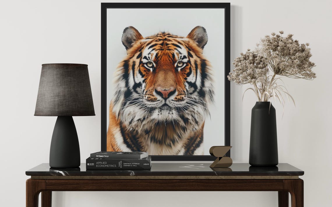 Majestic Tiger Portrait in Styled Room Wildlife Photo Poster