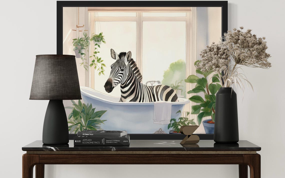 Zebra Bathing In Vintage Bathtub Sunlit Window Bathroom Art Poster - Image 3