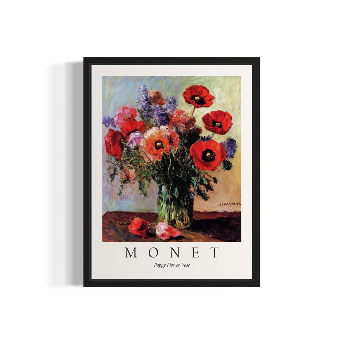 Red Poppy Bouquet in a Clear Glass Vase Monet Style Flower Poster