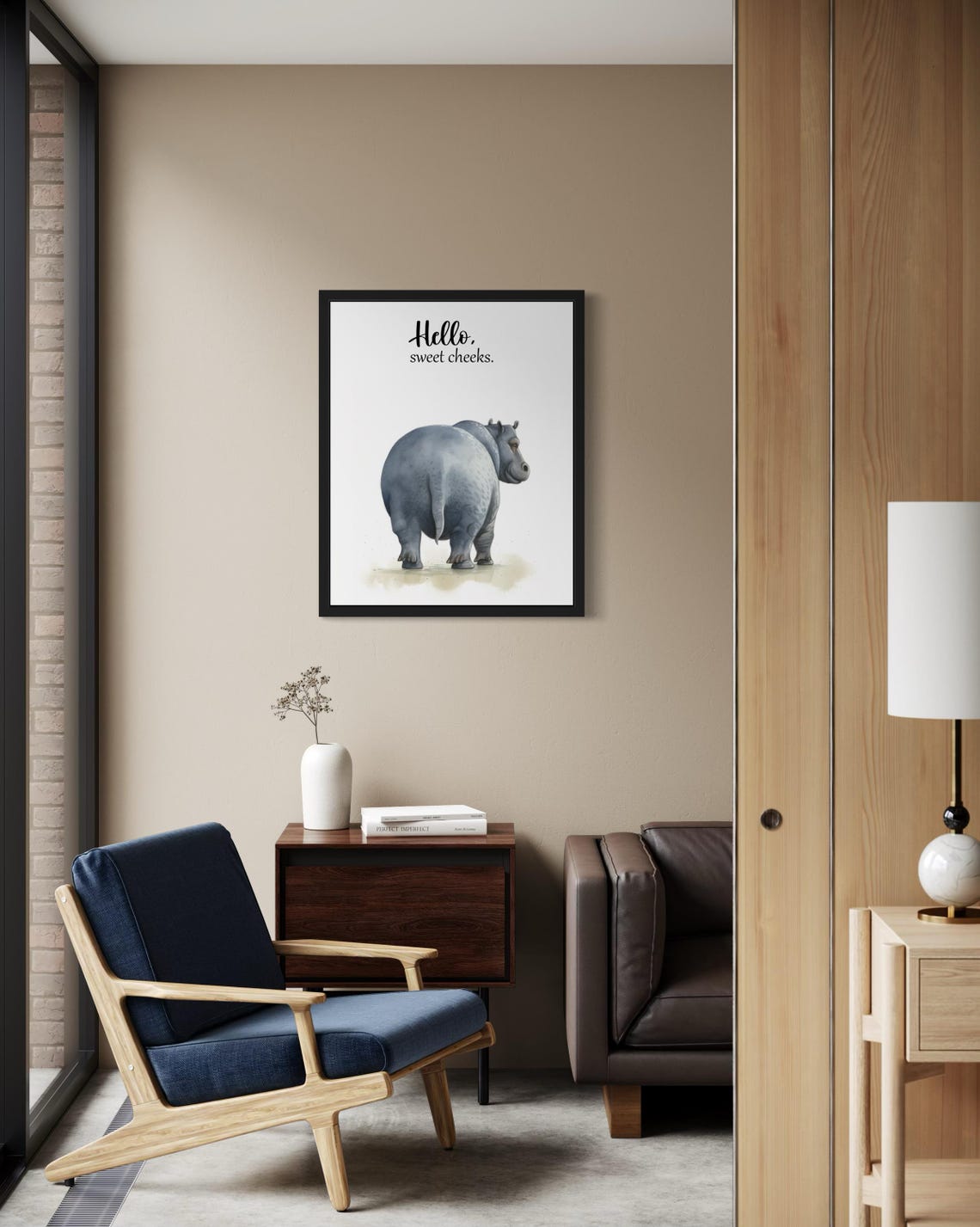 Adorable Baby Hippo Rear View Hello Sweet Cheeks Bathroom Poster - Image 2