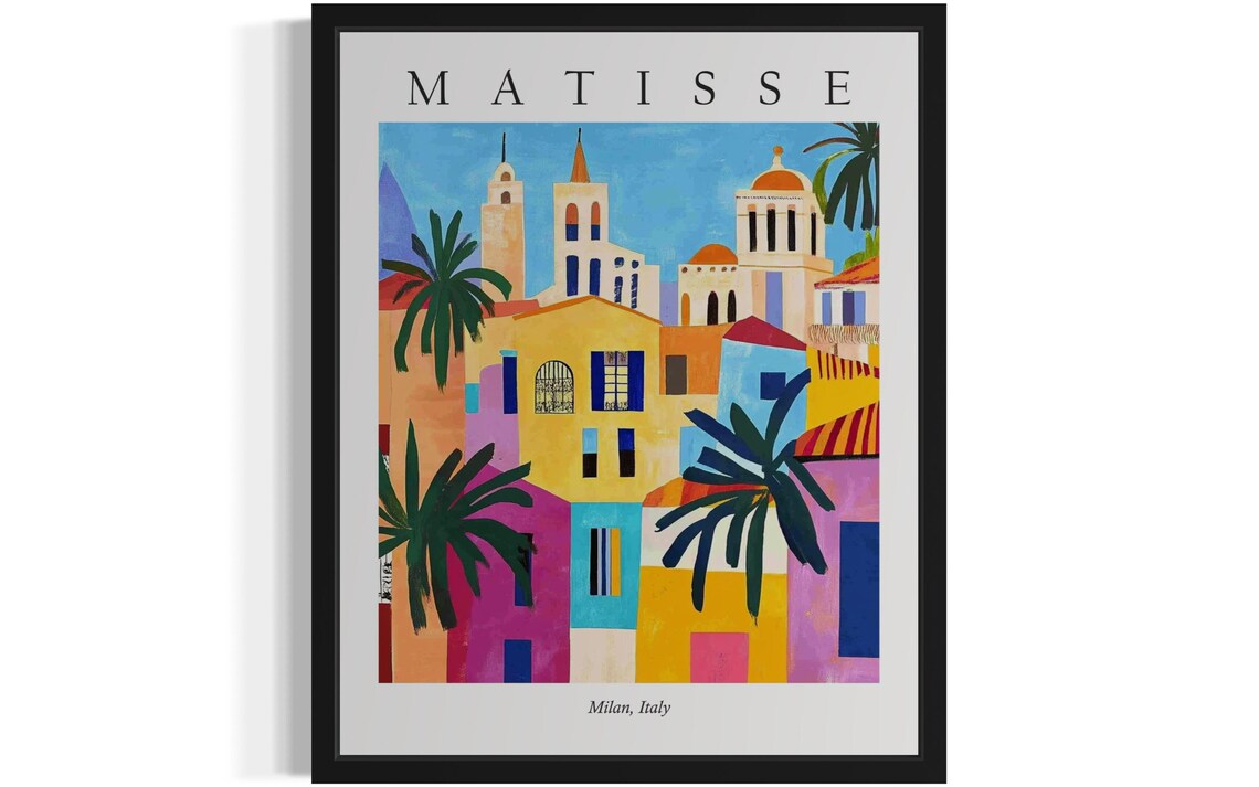 Milan Italy Matisse Style Vibrant Colorful Cityscape Travel Poster