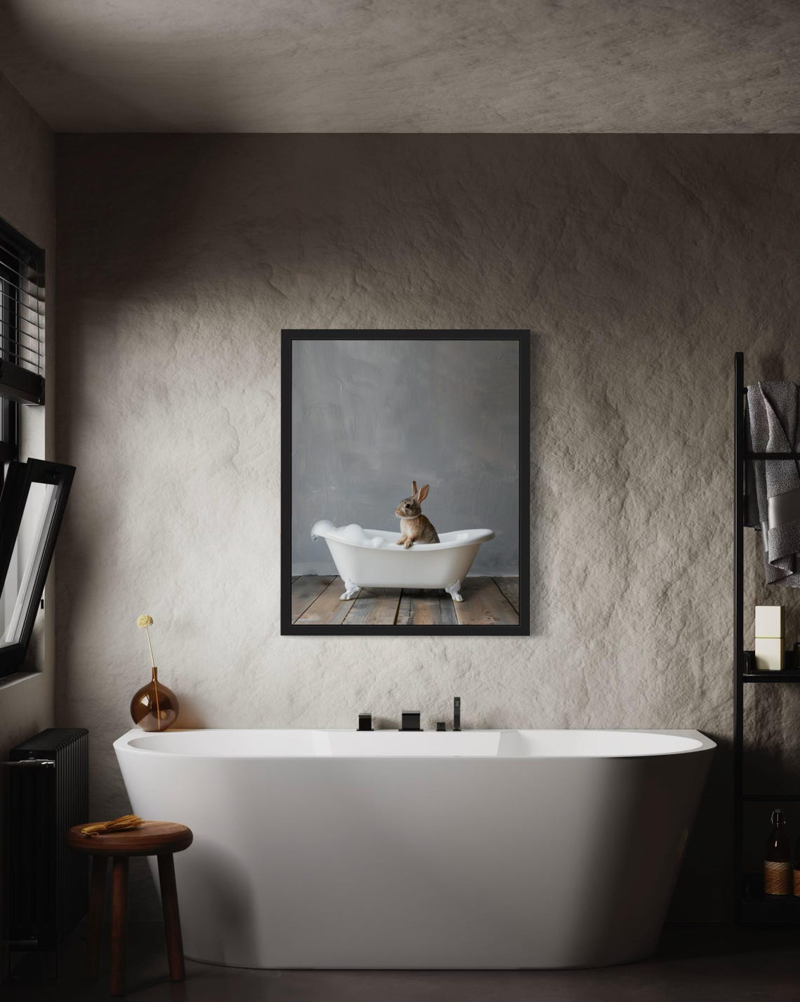 Bunny Rabbit Sitting in a Small White Bubble Bath Tub Photo Poster - Image 3