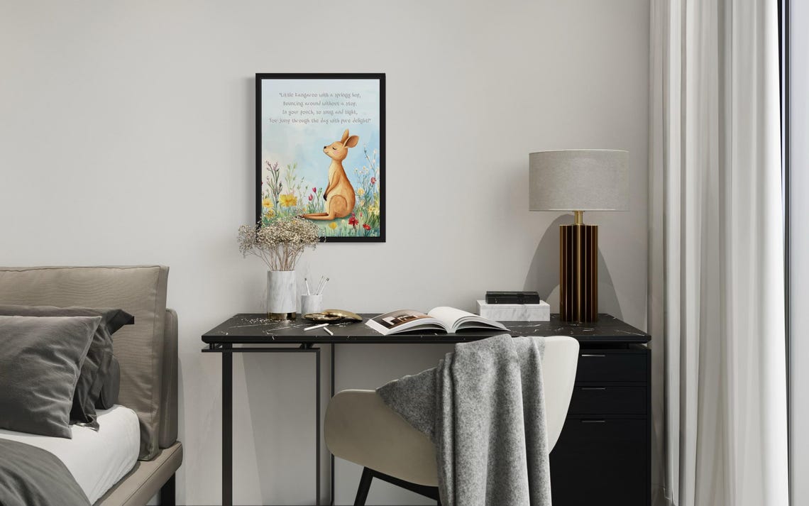 Sweet Baby Kangaroo with Its Own Hoppy Poem Nursery Wall Poster - Image 3