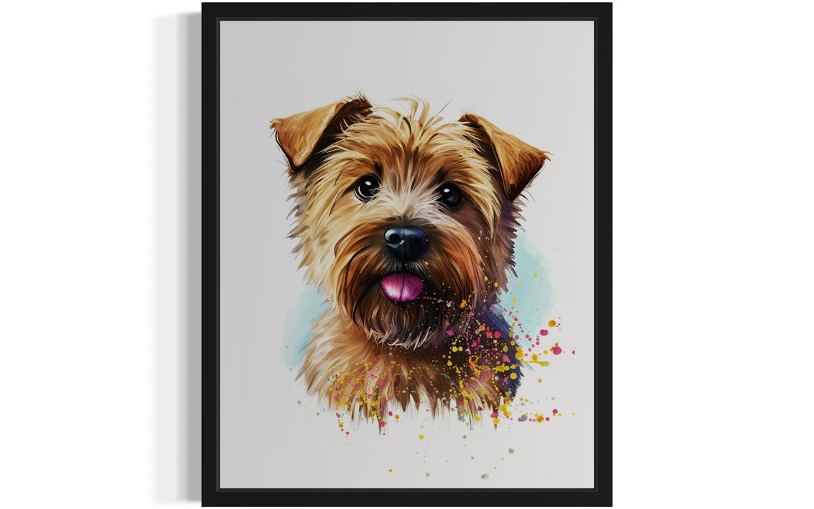 Happy Norfolk Terrier Tongue Out Golden Watercolor Portrait Poster