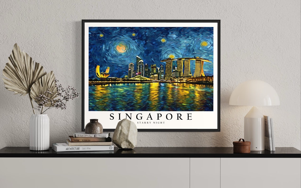 Singapore Marina Bay Skyline Van Gogh Starry Night City Poster - Image 2