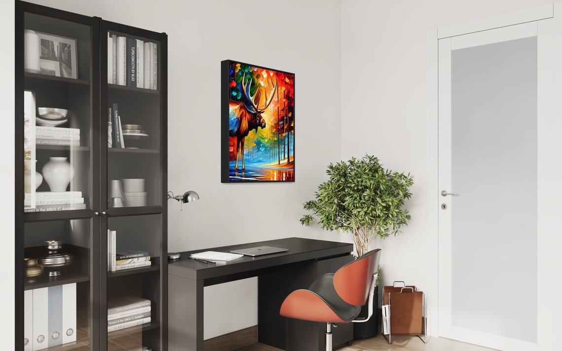 Colorful Moose in Autumn Forest Vivid Modern Wildlife Art Poster - Image 3