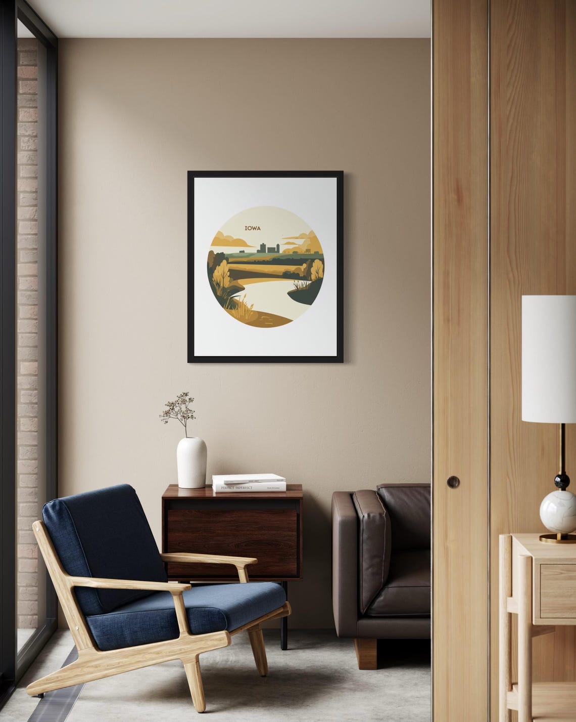 Iowa Golden Farmland River Bend With Distant City Skyline Poster - Image 2