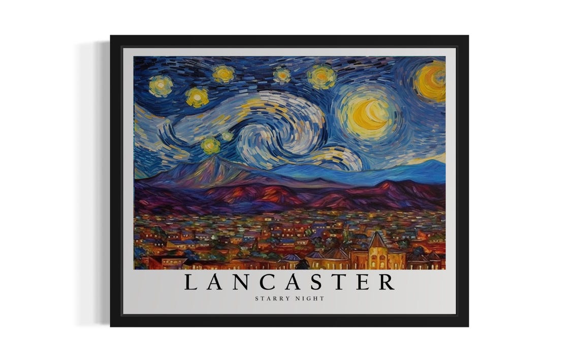 Lancaster California Valley Town Starry Night Mountain Poster