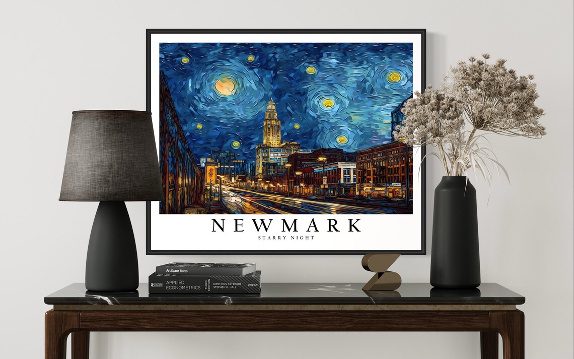 Newmark Starry Night Downtown Main Street Glowing Night Lights Art Poster - Image 3