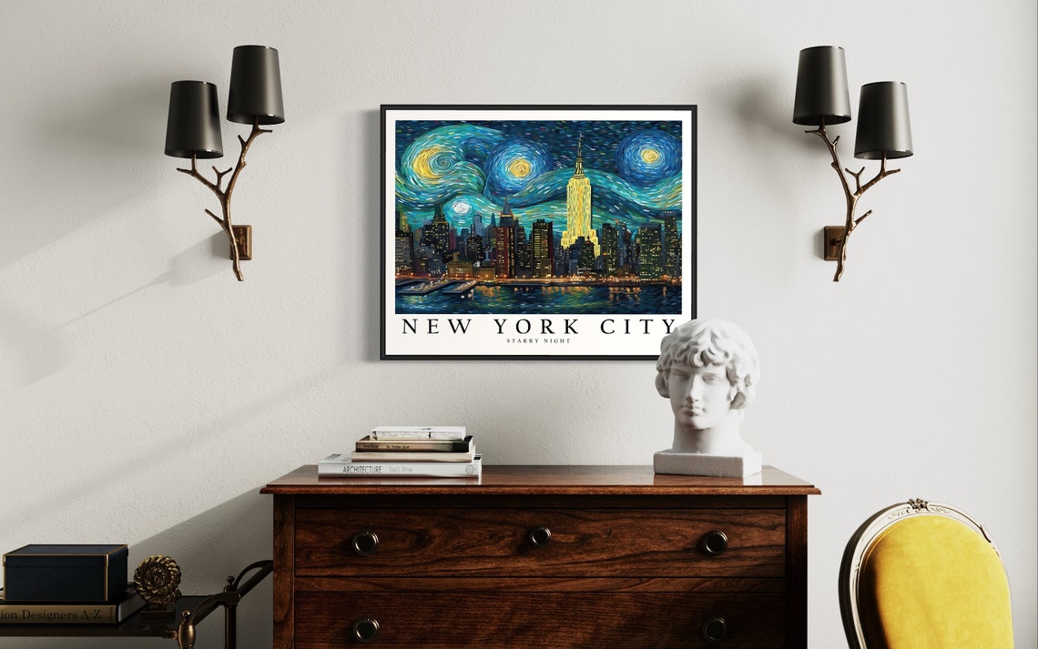 New York City Starry Night Art Print Van Gogh New York City Poster Wall Art Original New York City Painting Decor - Image 4