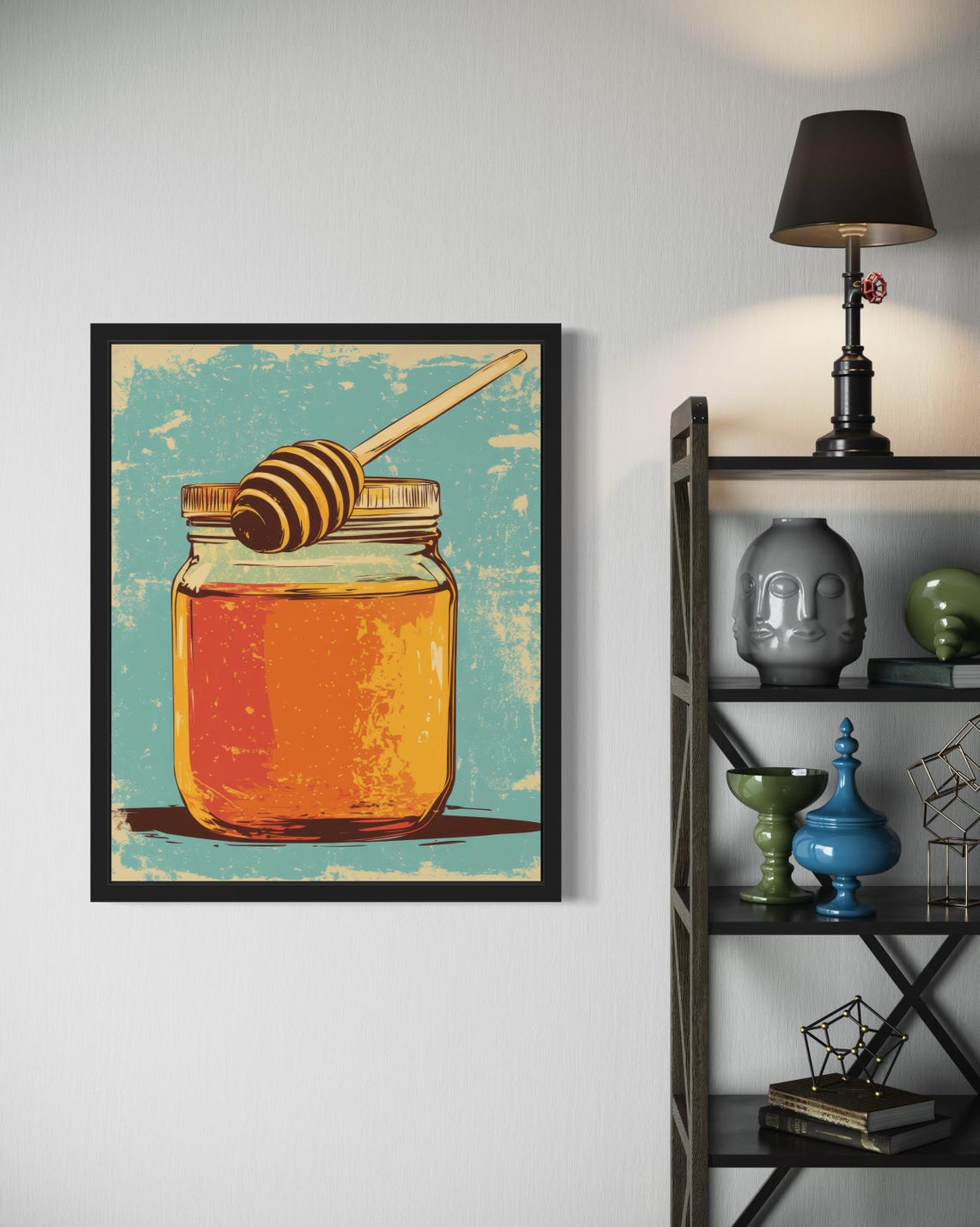 Honey Jar With Dipper Retro Teal Kitchen Decor Pop Art Poster - Image 4