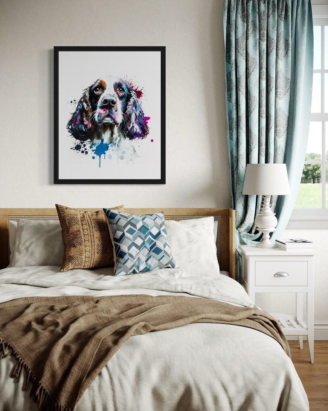 English Springer Spaniel Watercolor Splash Portrait Dog Art Poster - Image 4