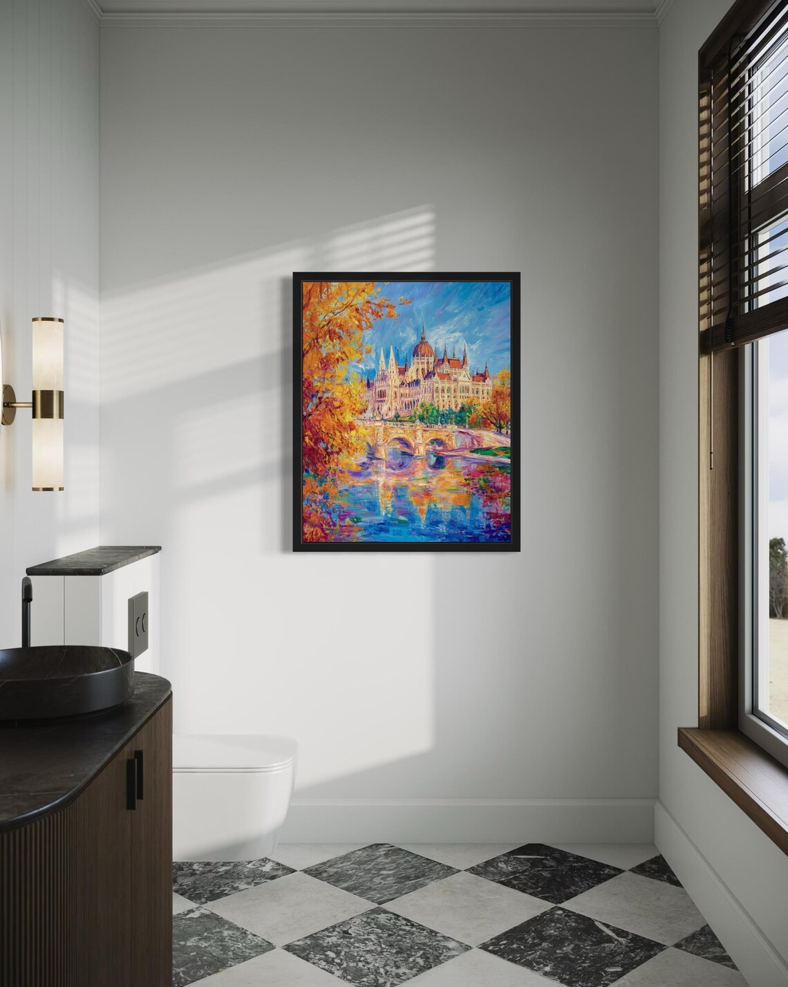 Hungarian Parliament in Autumn Budapest River Painting Poster - Image 4