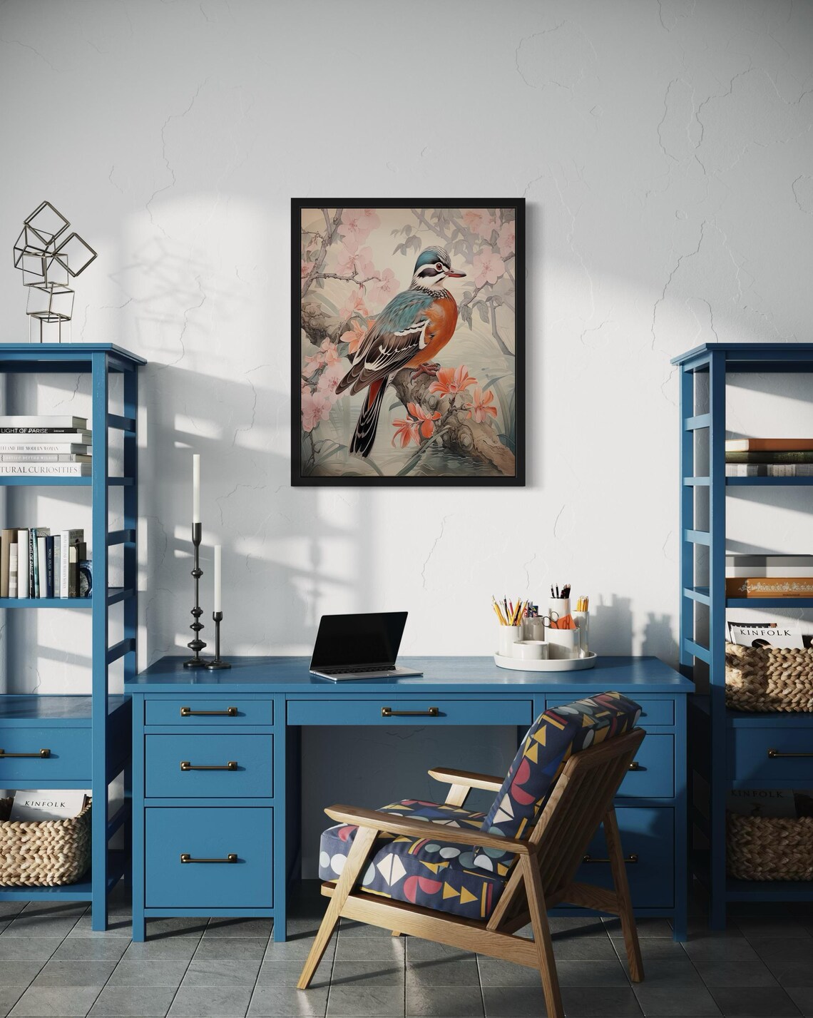 Mandarin Duck Among Pink Cherry Blossoms Vintage Waterfowl Poster - Image 3