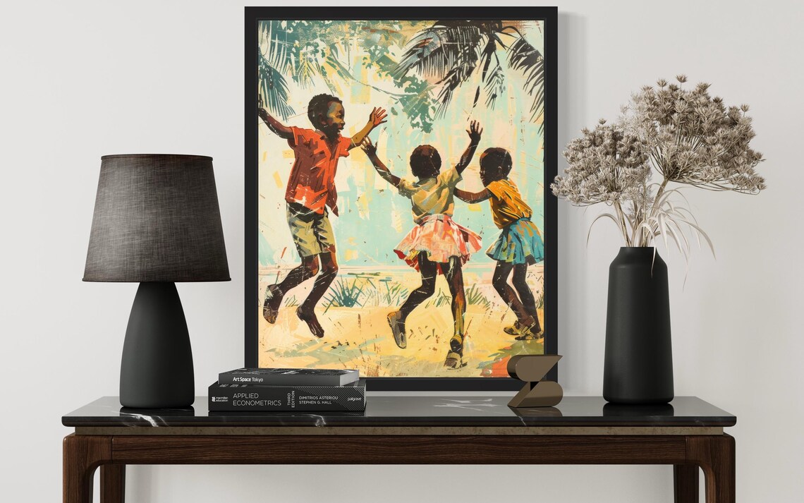 African Kids Art Print, Original Paint Artwork - Image 2