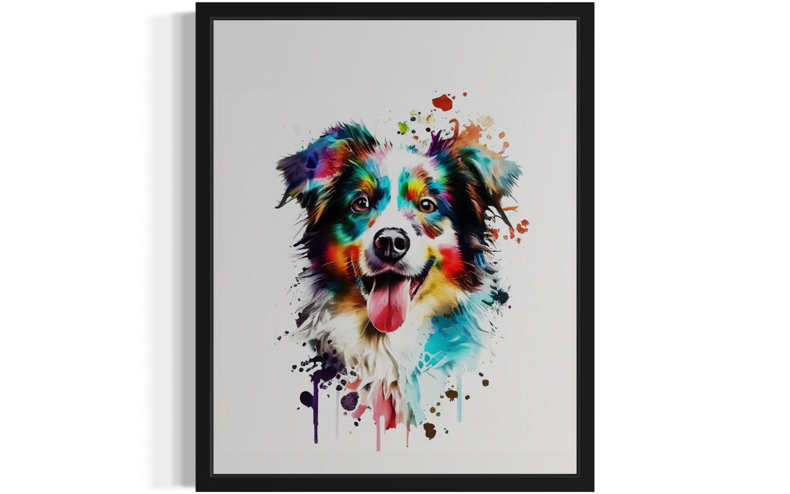 Australian Shepherd Rainbow Watercolor Splash Happy Art Poster