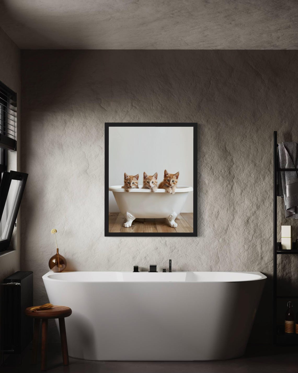 Three Orange Kittens Peeking Over a White Bathtub Photo Poster - Image 3