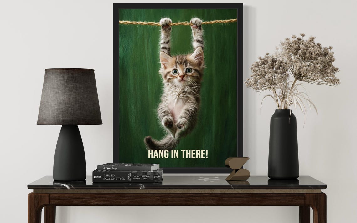 Hang In There Funny Kitten Clinging to a Rope Motivational Poster - Image 2