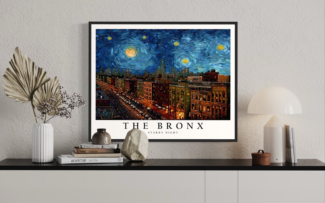 The Bronx Streetscape in Van Gogh Starry Night Style Art Poster - Image 2