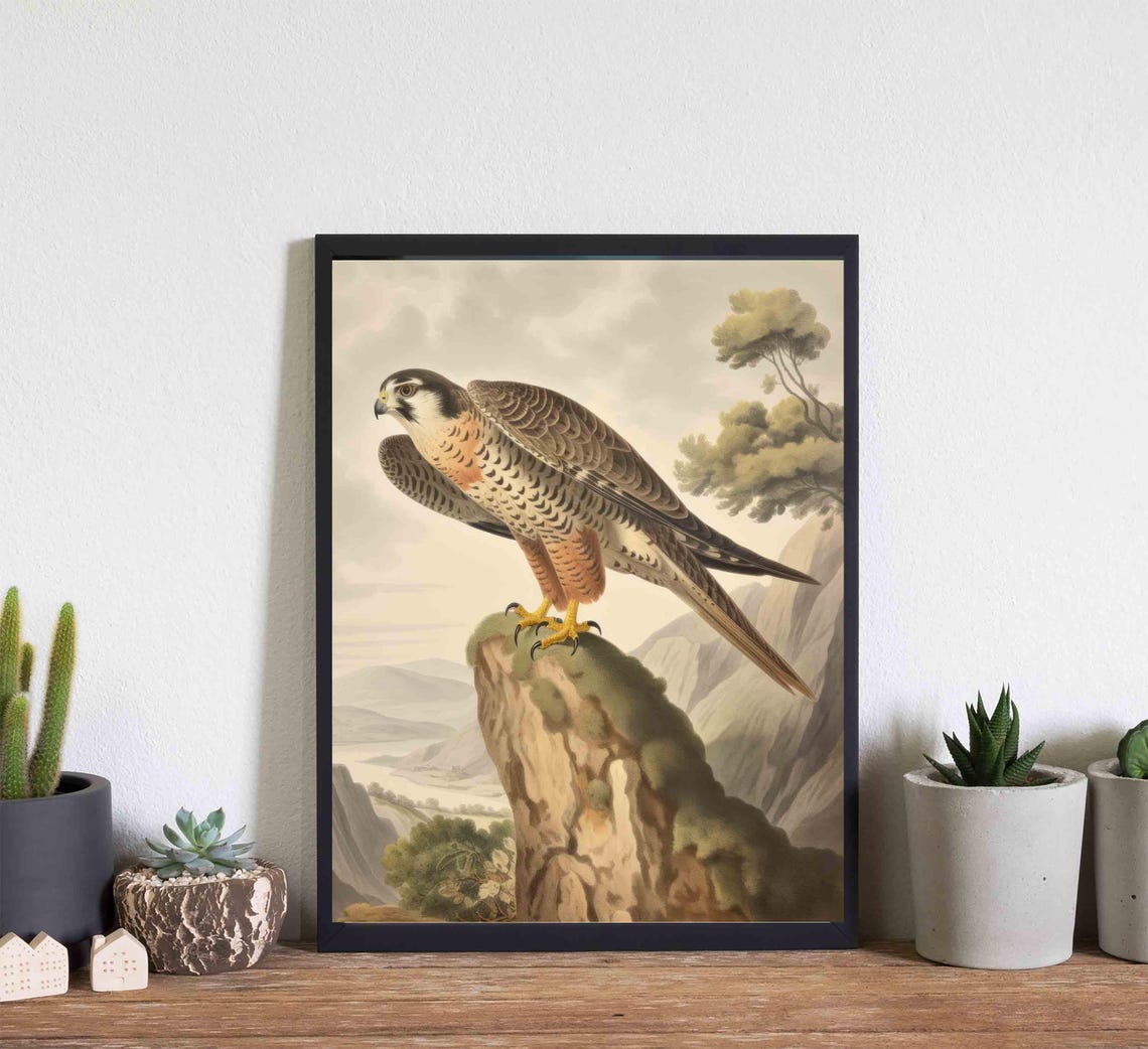 Peregrine Falcon on a Mossy Cliff Vintage Bird of Prey Poster - Image 4
