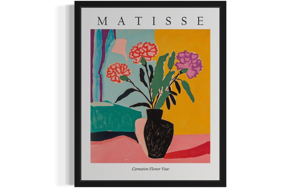 Matisse Style Carnation Flower Vase Vibrant Fauvist Still Life Poster