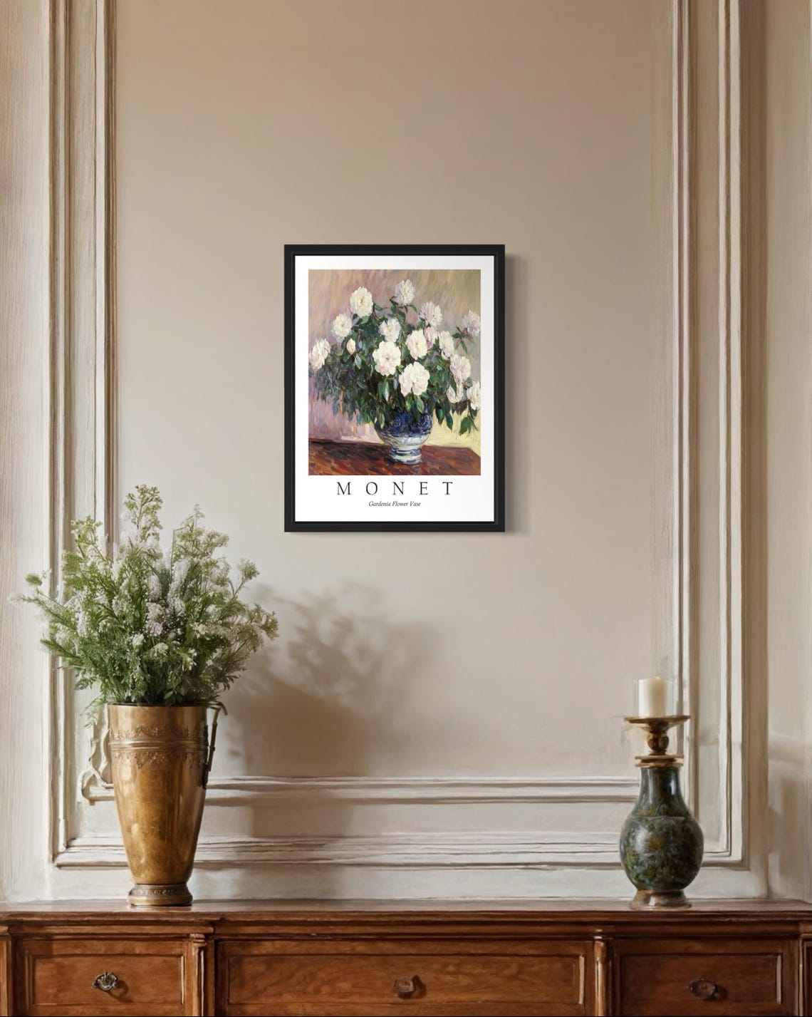 White Gardenias in a Blue Vase Monet Style Fragrant Floral Poster - Image 2