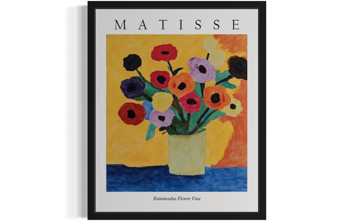 Ranunculus Bloom Vase Against Golden Yellow Matisse Style Poster