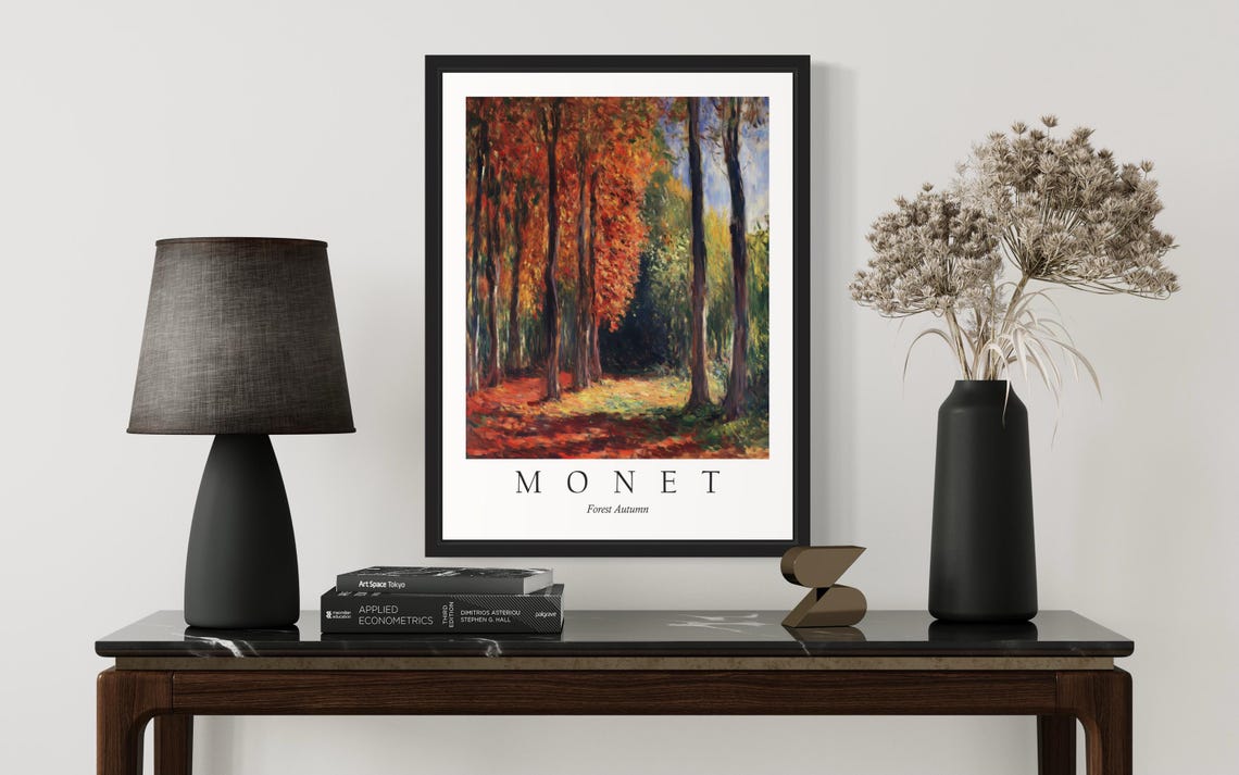 Forest Autumn Path Red Orange Trees Monet Landscape Art Poster - Image 3