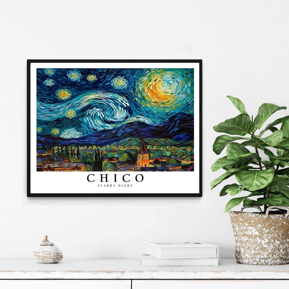 Chico California Starry Night Van Gogh Style Valley Art Poster - Image 2