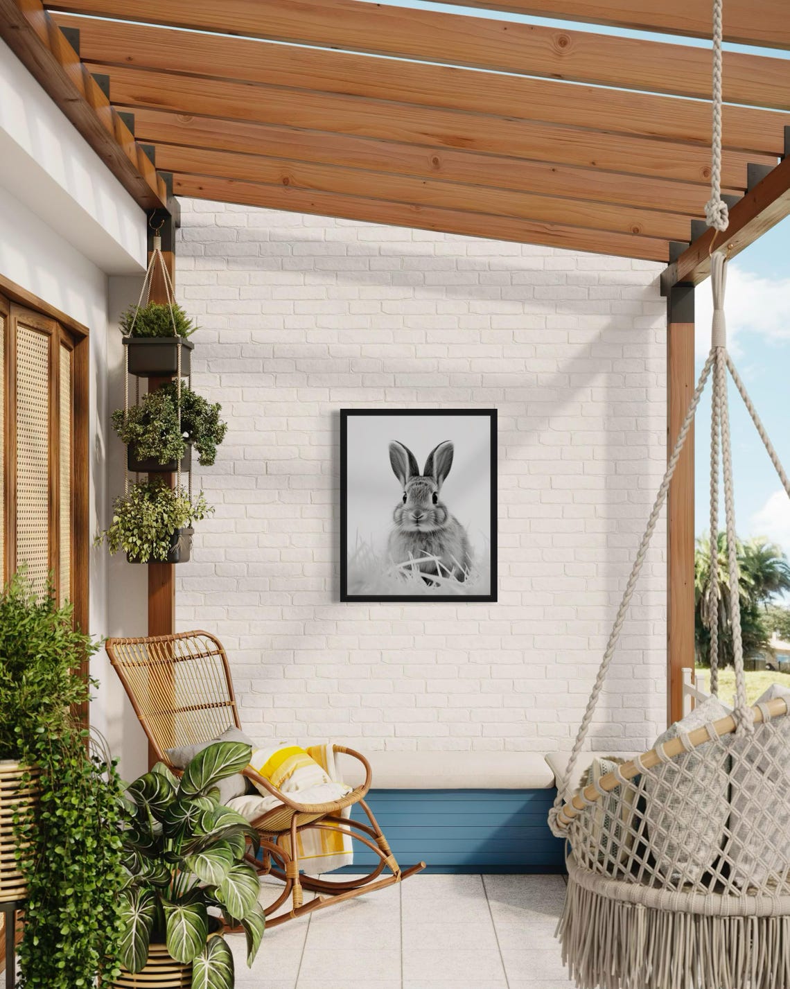 Rabbit Close-Up Monochrome Wildlife Photography Decor Poster - Image 3