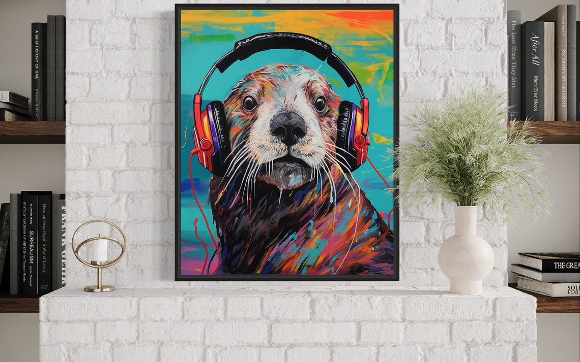 Sea Otter Wearing Headphones Colorful Pop Art Animal Fun Poster - Image 4