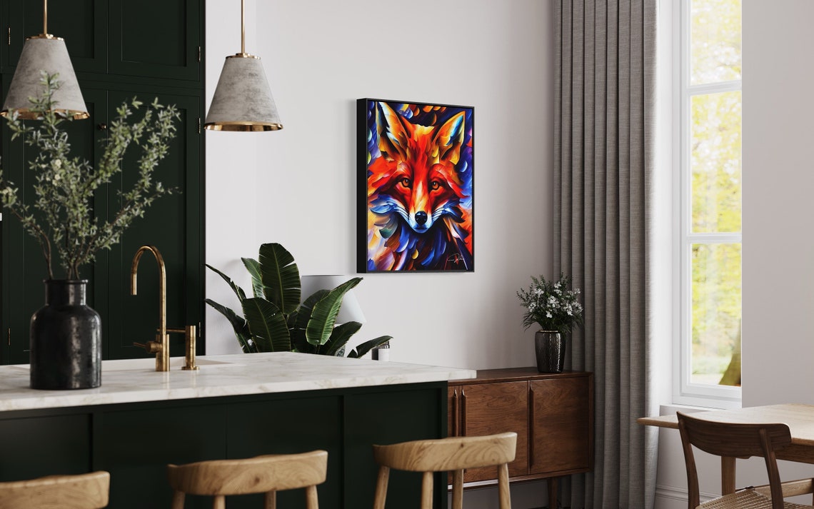 Fiery Red Fox Face Abstract Bold Oil Painting Wildlife Art Poster - Image 4