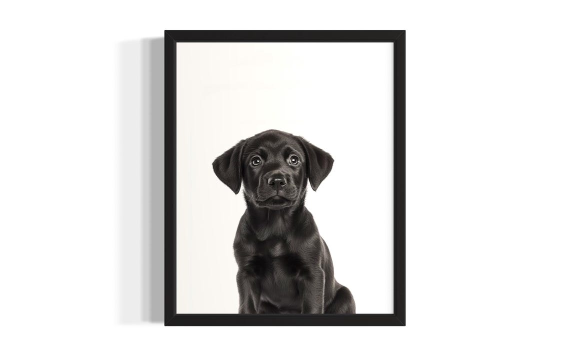 Black Labrador Retriever Puppy Portrait Minimalist Nursery Poster