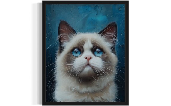 Cute Sweet Adorable Fluffy White Cat Blue Eyes Portrait Wall Art