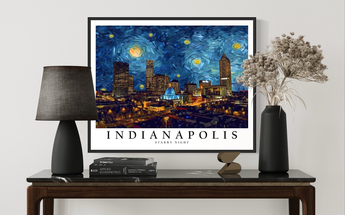 Indianapolis Downtown Skyline Van Gogh Starry Night City Poster - Image 4