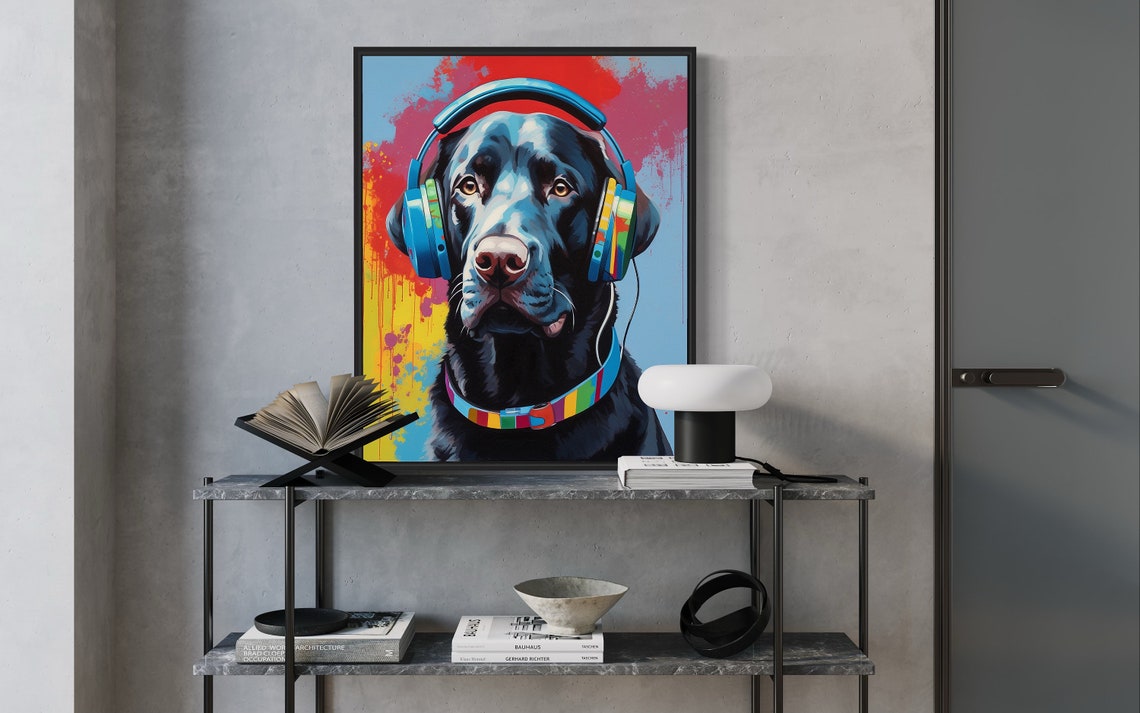 Black Labrador Retriever Wearing Headphones Pop Art Portrait Poster - Image 2
