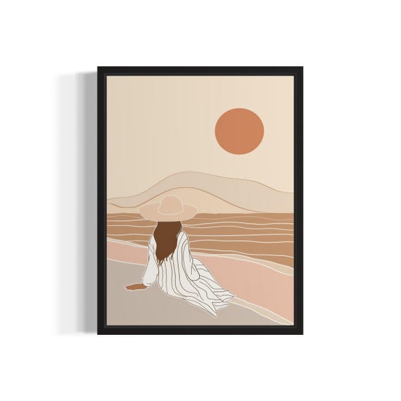 Female And Sunset Boho Art Print Wall Art Poster Original Paint Artwork Artwork Decor