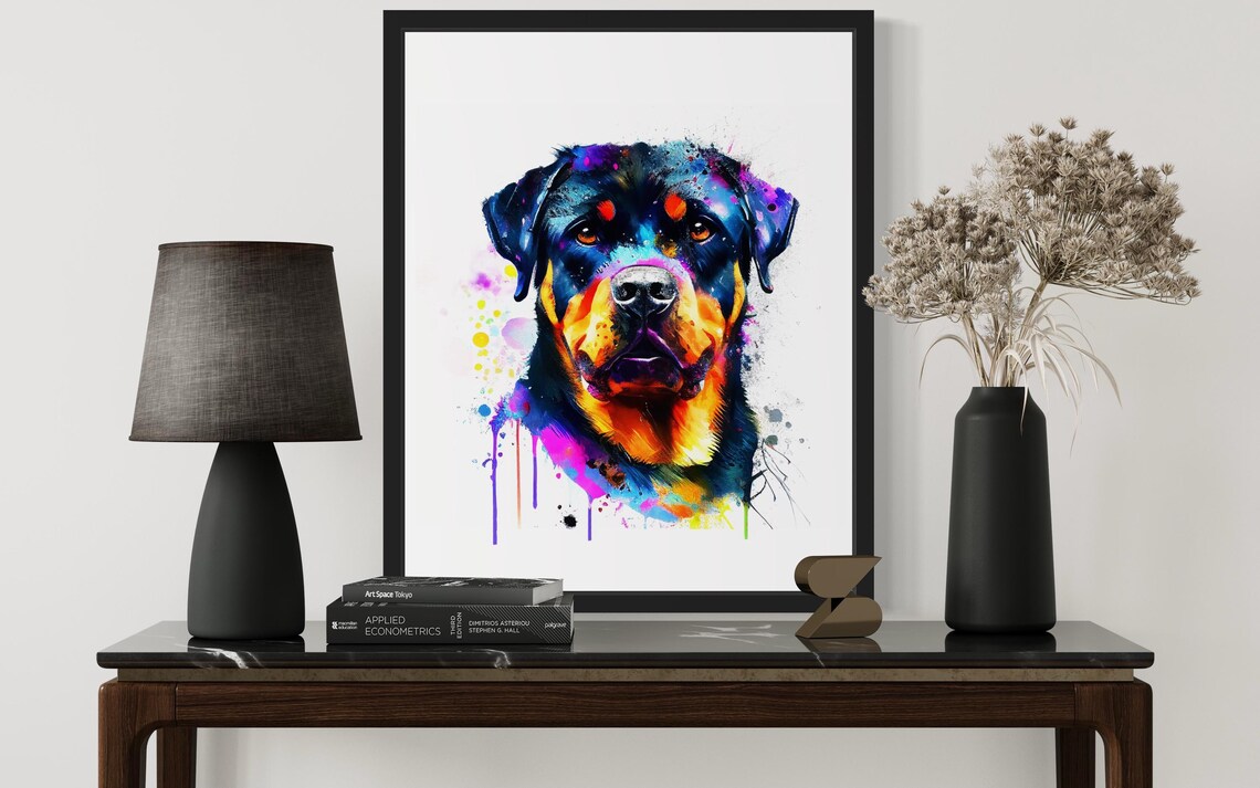 Rottweiler Dog Neon Pop Art Colorful Watercolor Portrait Poster - Image 3