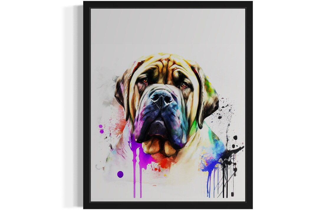 Bullmastiff Gentle Giant Watercolor Splash Portrait Dog Poster