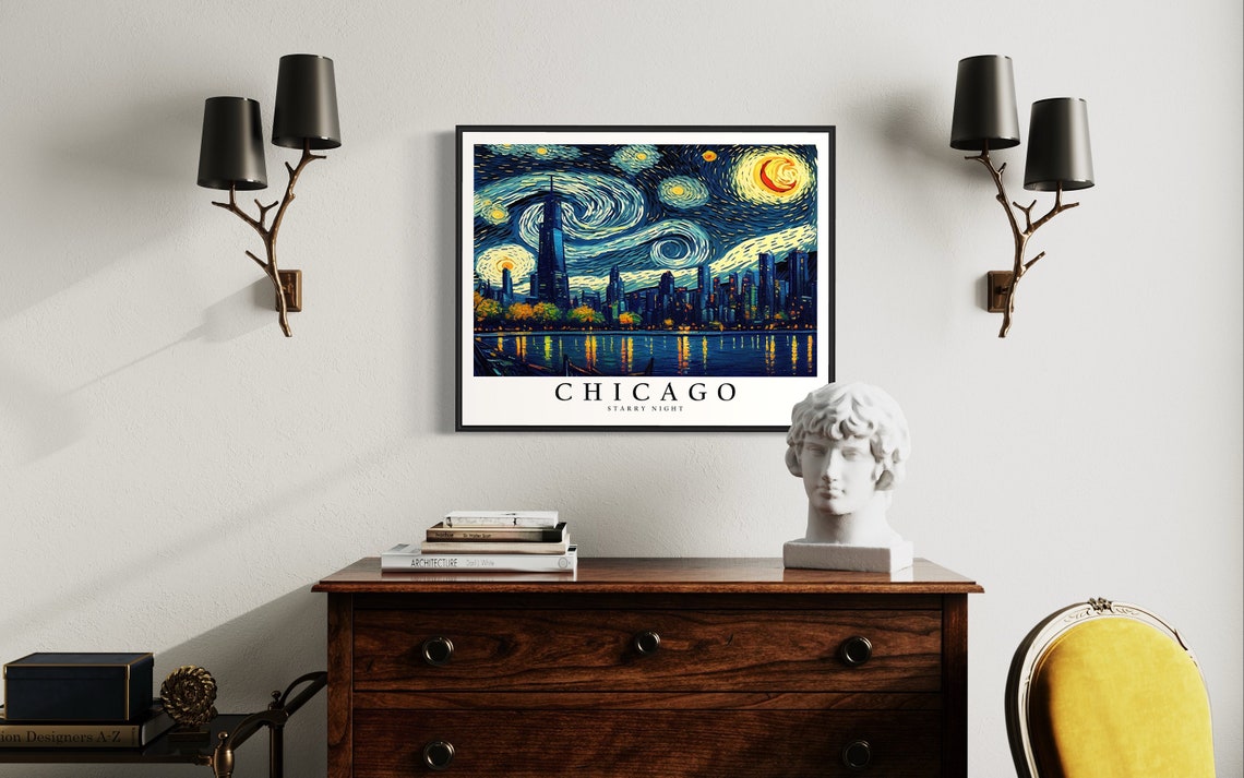 Chicago Illinois Lakefront Skyline Van Gogh Starry Night City Poster - Image 4