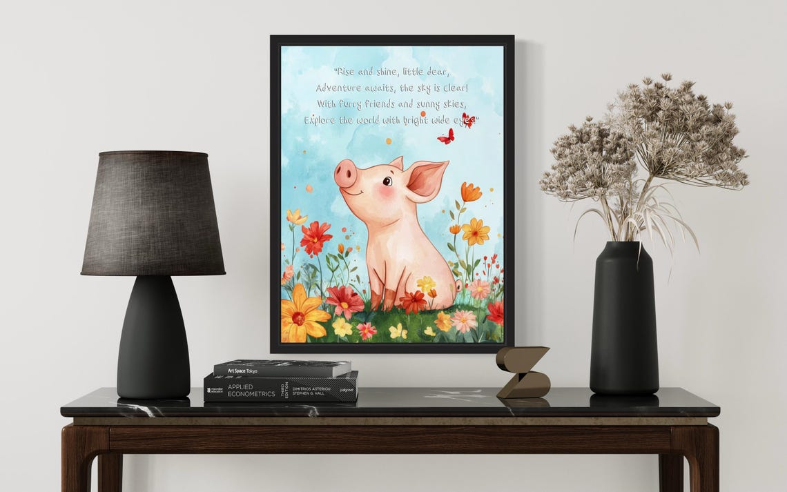 Smiling Baby Pig with Joyful Adventure Poem Nursery Wall Poster - Image 2