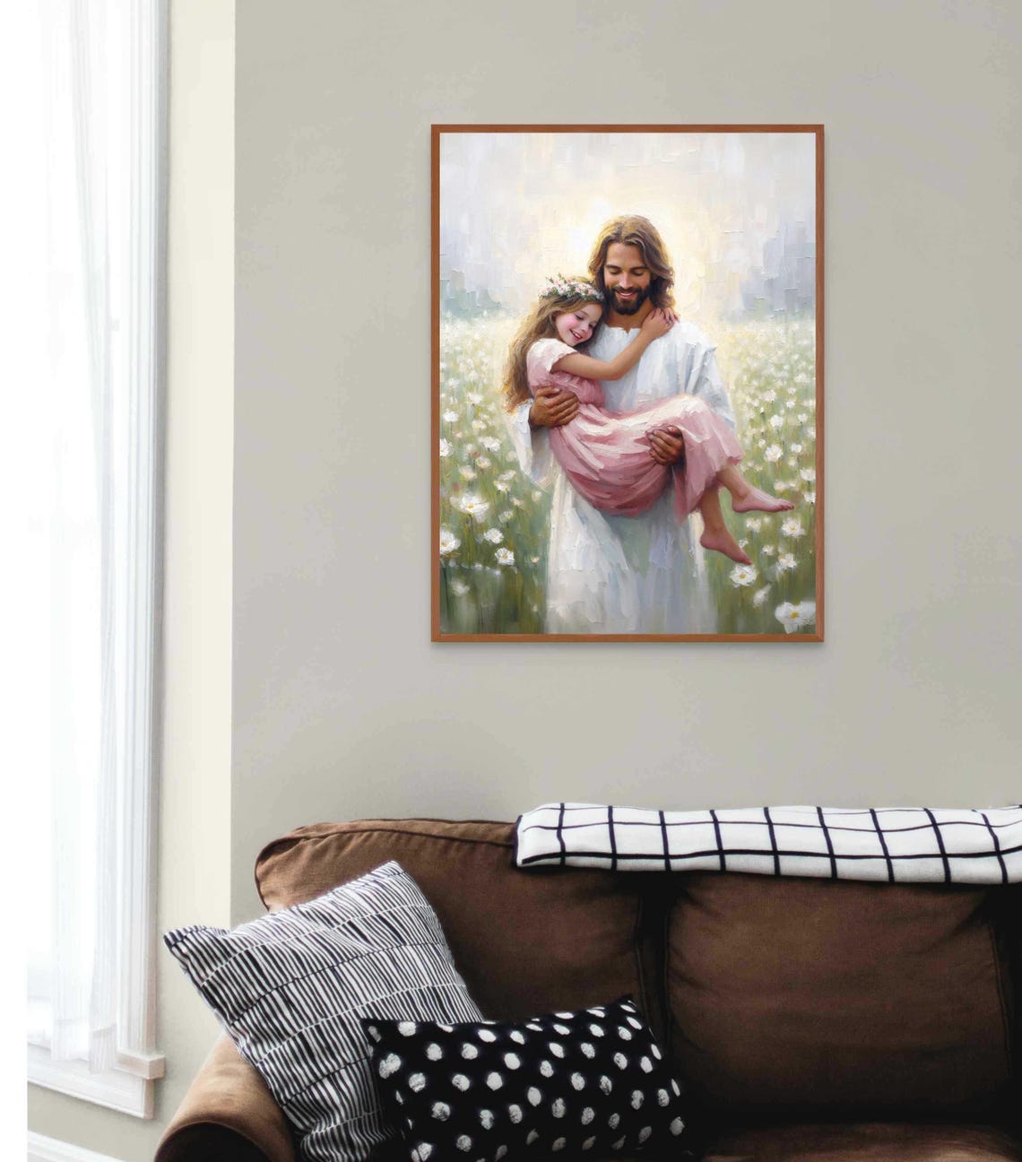 Jesus Carrying Girl With Flower Crown Through Daisy Field Poster - Image 4