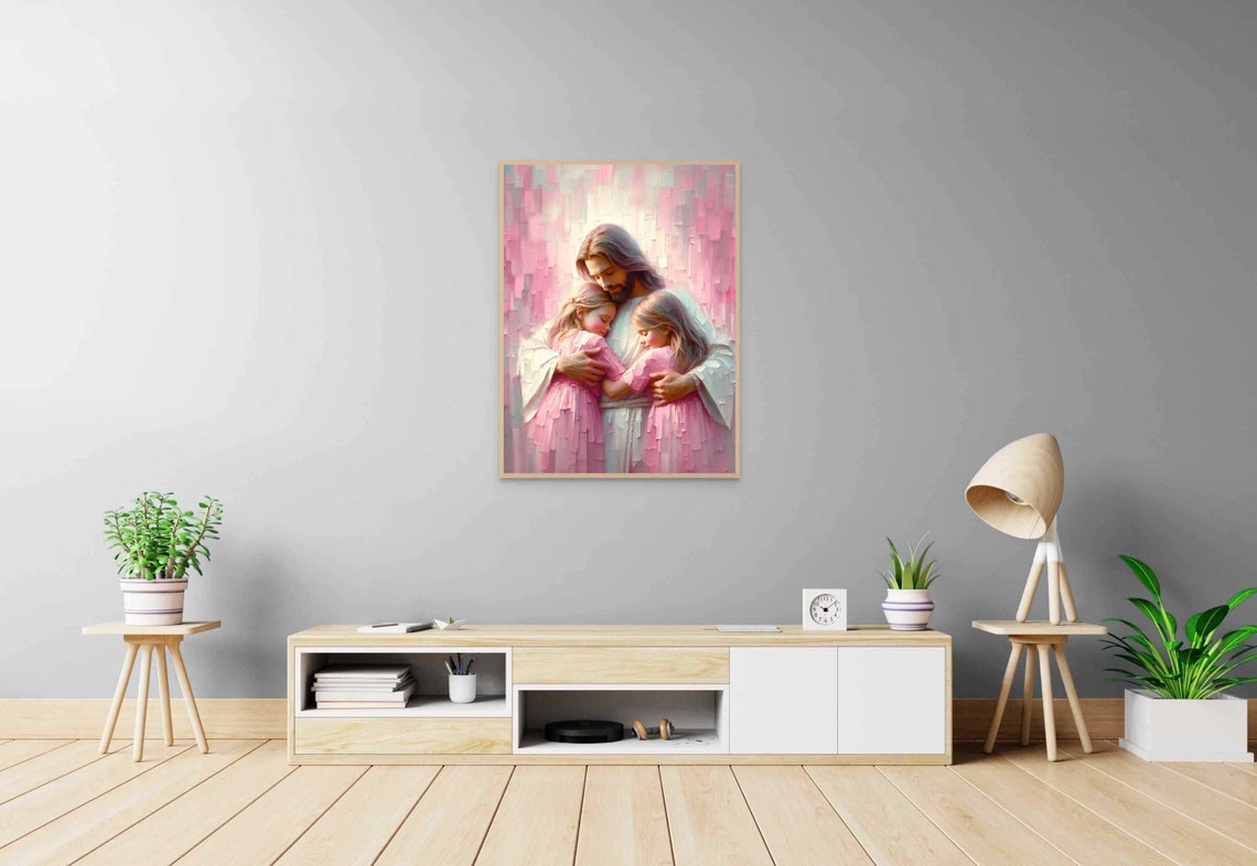 Love For Jesus Christian Painting Jesus Hugging Girls Picture Of Christ Lds Art Bible Wall Art Jesus With Children Jesus And Girl Art - Image 6