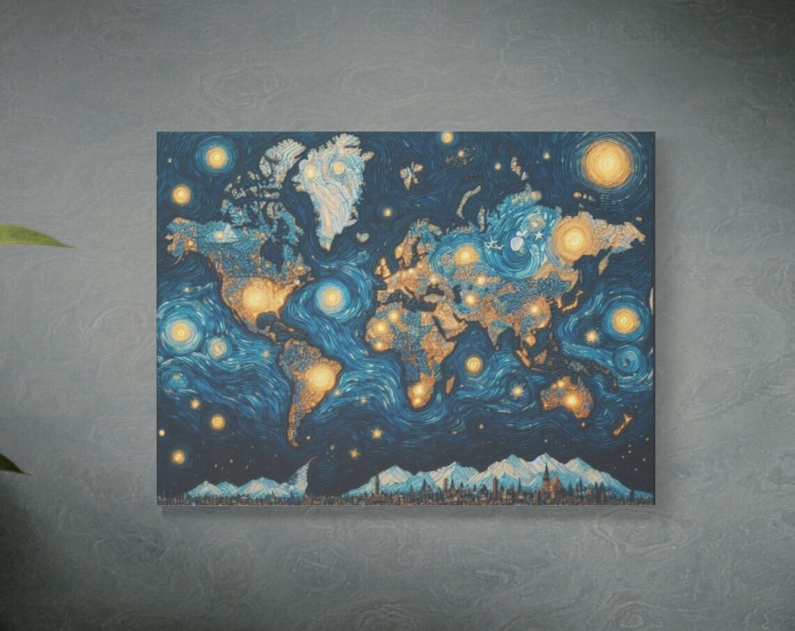 Van Gogh Starry Night World Map Travel Poster - Image 4