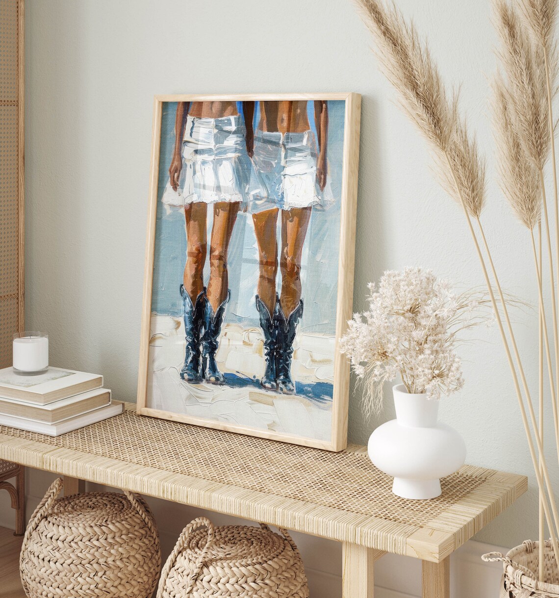 Stylish Blue Cowboy Boots Coastal Cowgirl Oil Painting Poster - Image 2